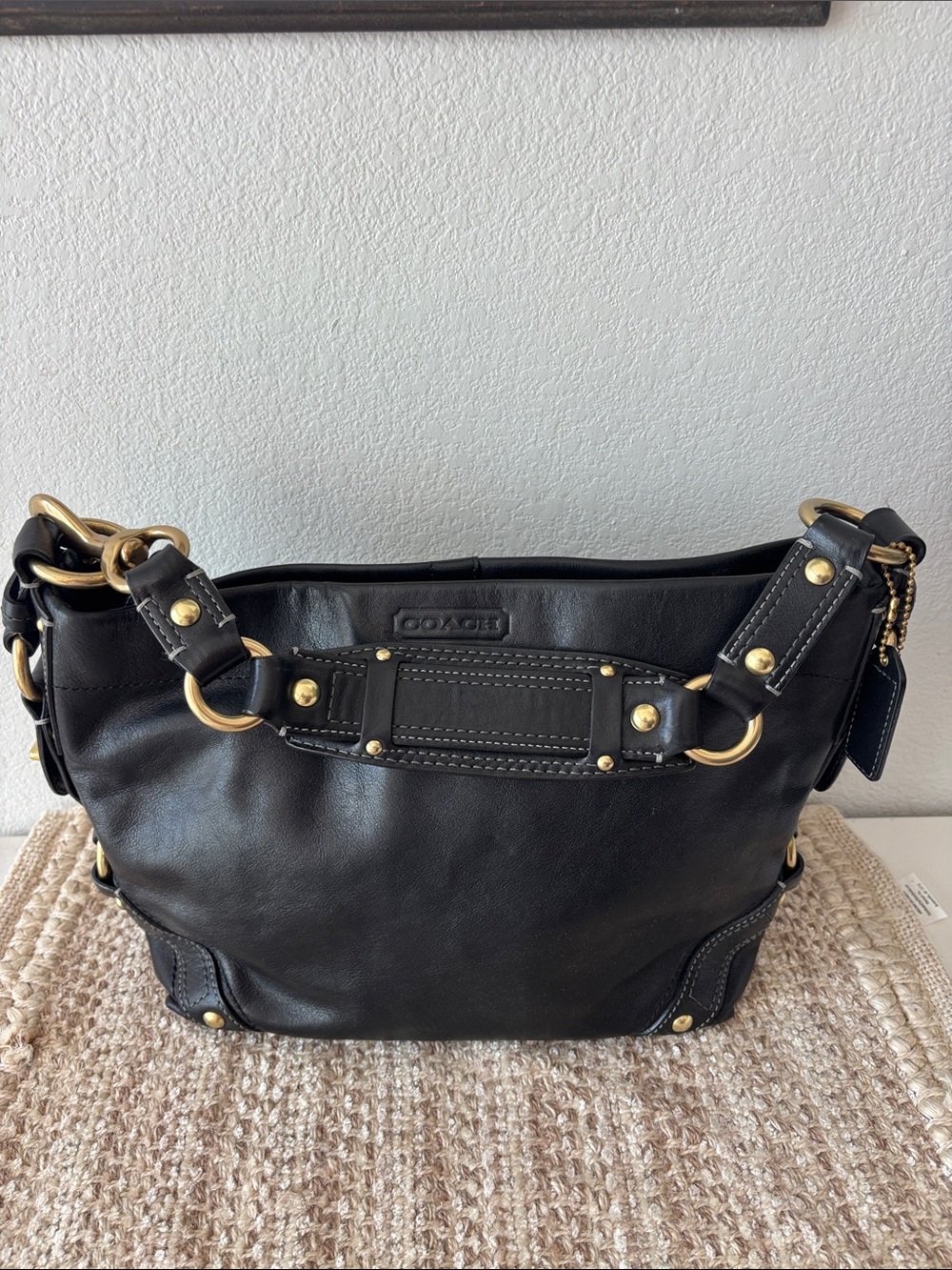 Coach Carly Black Leather Shoulder Bag with Gold Hardware - Picture 2 of 16